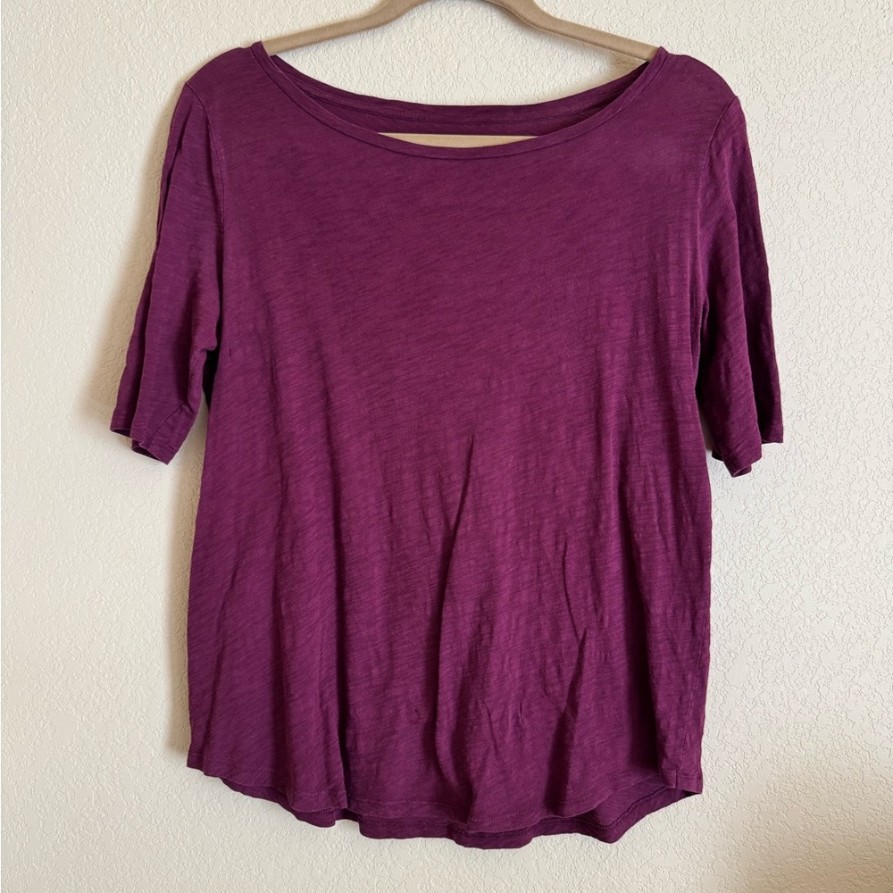 LOFT Plum Short-Sleeve Tee with Subtle Neck Detail